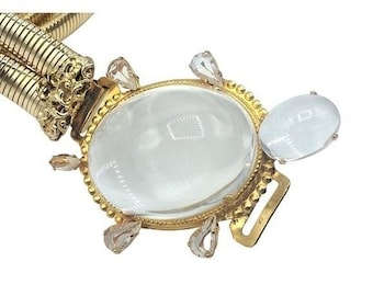 Schreiner Turtle Belt Clear Lucite High Domed Gold Tone Slinky Unsigned Vintage