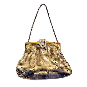 Whiting Davis Vintage Bag Gold Mesh Evening Handbag With Rhinestone Clasp & Chain Strap