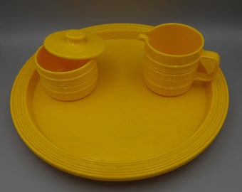 Vintage Rubbermaid Cream Sugar Lazy Susan Turntable Bright Yellow Ribbed Melamine Camping or RVing Kitchen Wares Picnic
