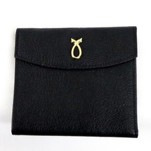Cartera vintage St Thomas de piel de vaca auténtica granulada negra para mujer, billetera con diseño infinito en tono dorado