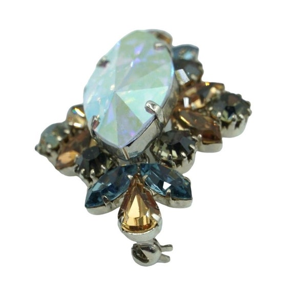 Vintage Austria Brooch Blue Topaz Rhinestones Lar… - image 3