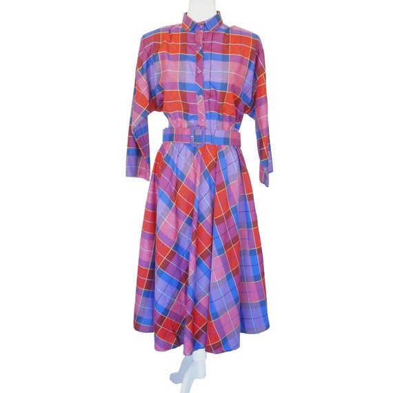 Vintage American Shirt Dress Purple Red Plaid Siz… - image 1