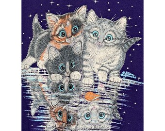 Vintage Cat Reflection Sweatshirt by Morning Sun Womens Size L Large Purple 80s 90s