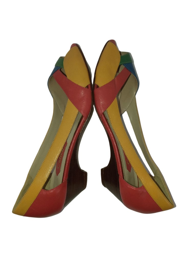 Colorblock Shoes Kitten Heels Peep Toes 