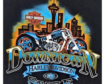 Harley Davidson Long Sleeve T-shirt USA Graphic Hanes Beefy M Blue 