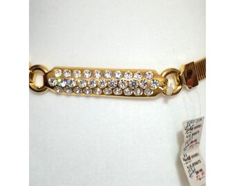 ALEXIS KIRK | Vintage Metallic Rhinestone Clip Belt | OS Vintage Alexis Kirk Gold & Rhinestone Buckle on Black Vinyl  main image 4