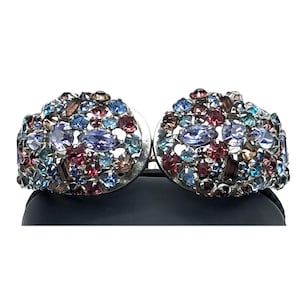 Marvella Rhinestone Clamper Bracelet Vintage Multicolor Hinged Cuff Costume Jewelry