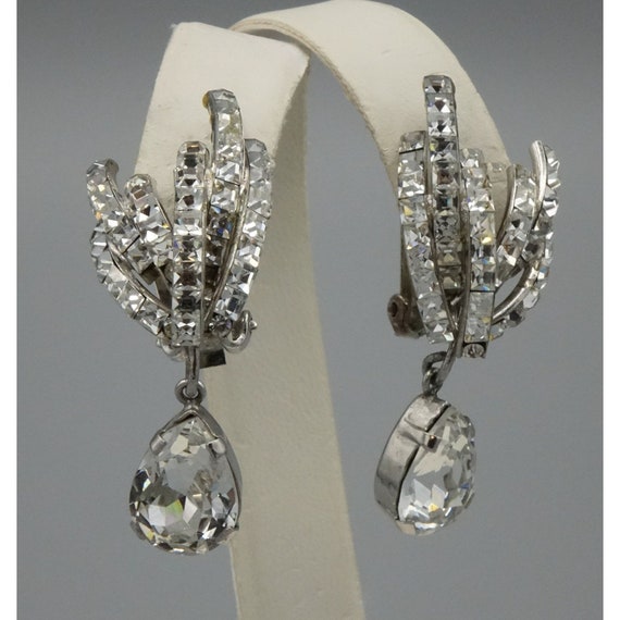Vintage Fischland Schmuck Earrings Clear Rhinestones Channel Set Dangle