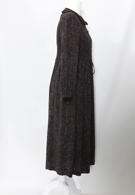 Vintage Modest Paisley Print Dress Brown Velvet T… - image 3