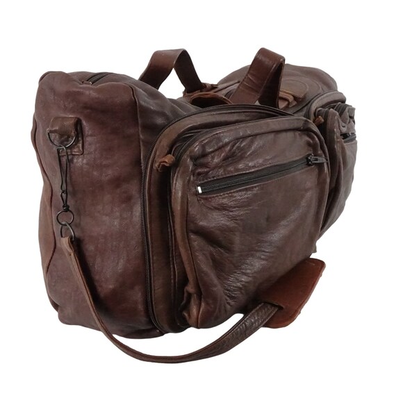 Vintage Convertible Duffle Bag Crossbody Brown Le… - image 5