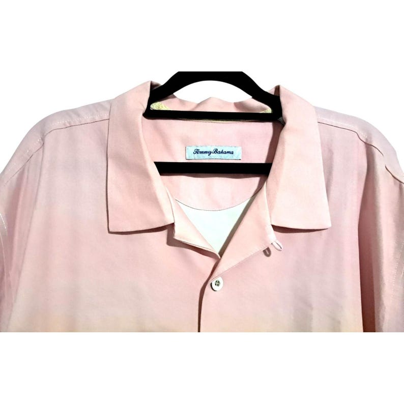 Tommy Bahama Silk Shirt Mens XXL Hawaiian Tropical Palm Print Ombre Pink Floral zdjęcie 8