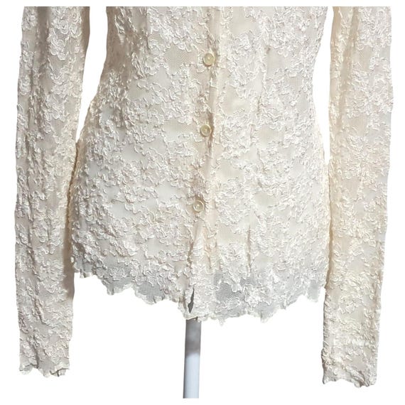 Hu-Hu Floral Lace Blouse Women XL Cream Sheer Button Up Long Sleeve Top Vintage View 5