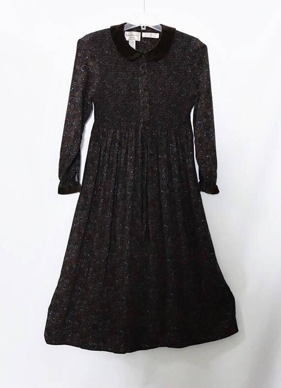 Vintage Modest Paisley Print Dress Brown Velvet T… - image 10