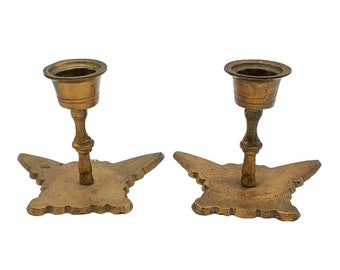 Vintage Brass Butterfly Candlesticks Set of 2 Home Decor Living Dining Boho Hippie Candle Holders