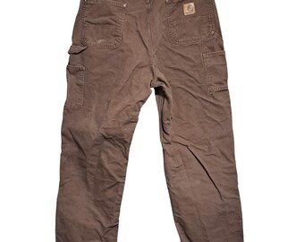 Vintage Carhartt Pants Mens Size 40x32 Brown Carpenter Canvas Work With Utility Pockets & Reinforced Knees