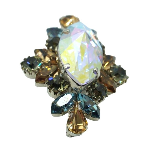 Vintage Austria Brooch Blue Topaz Rhinestones Lar… - image 5