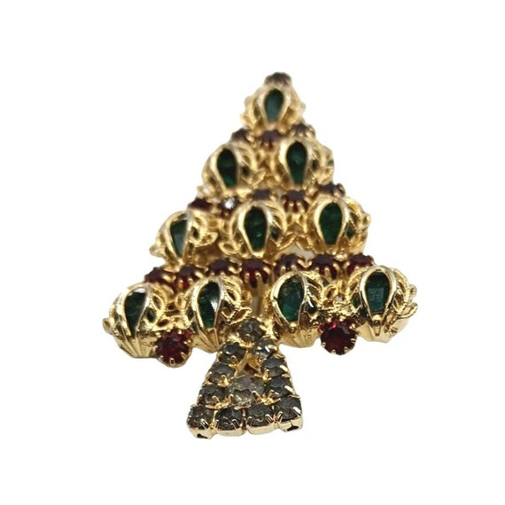Vintage Hobe Rhinestone Brooch Christmas Tree Pin… - image 2