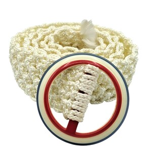 Vintage Macrame Belt Celluloid Buckle Red White Blue Accessories