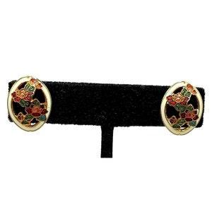 Vintage Cloisonne Earrings Flowers Post Back Floral Jewelry