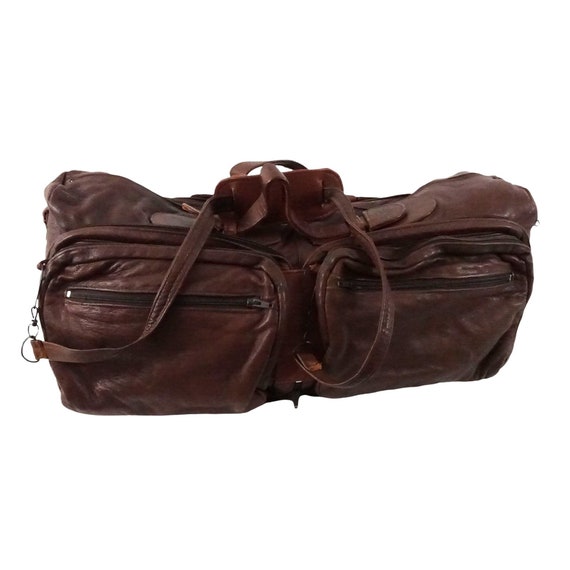 Vintage Convertible Duffle Bag Crossbody Brown Le… - image 4