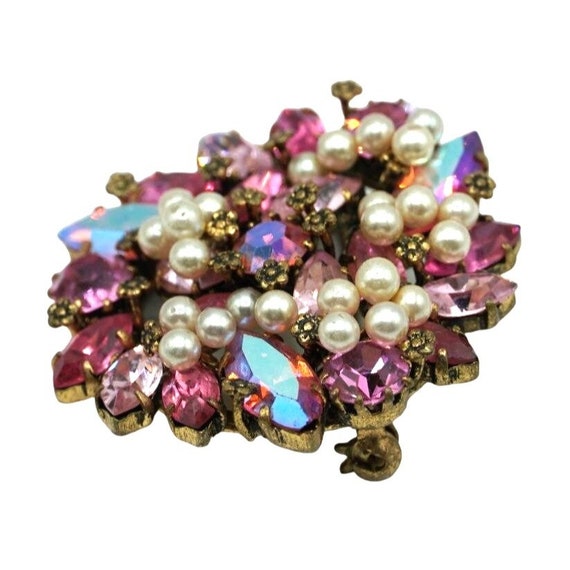 Vintage Austria Brooch Earrings Pink Rhinestones … - image 3