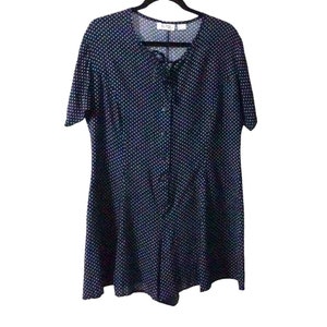 Vintage Sostanza Romper Size M Rayon Polka Dot Print 90s Shorts Jumper Button Front One Piece