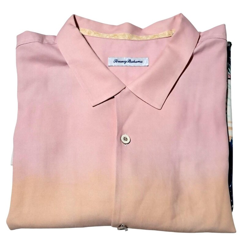 Tommy Bahama Silk Shirt Mens XXL Hawaiian Tropical Palm Print Ombre Pink Floral zdjęcie 3