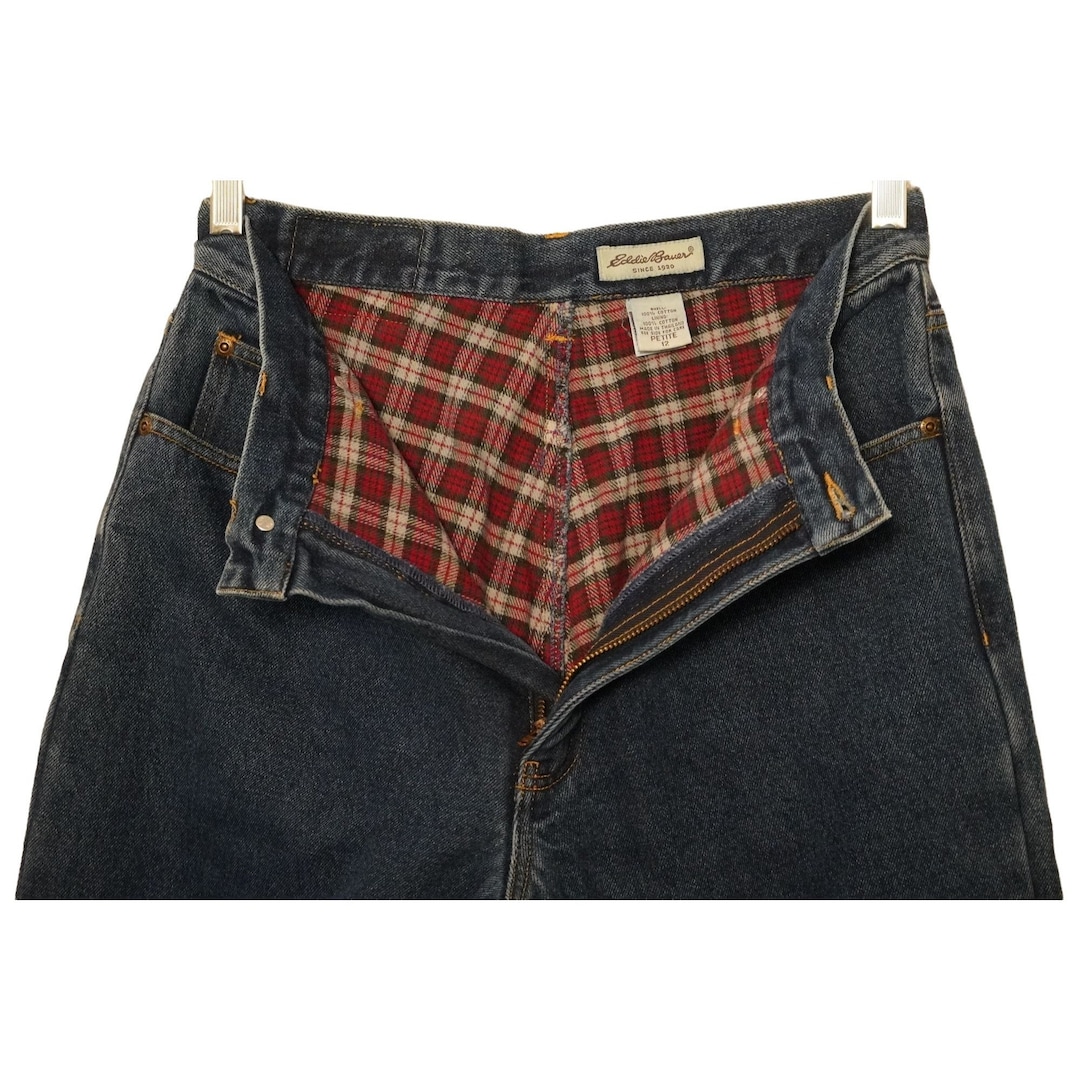 Vintage Eddie Bauer Flannel Lined Jeans High Waisted High Rise Womens Size  12 Petite Warm Winter Pants Blue Denim Canada