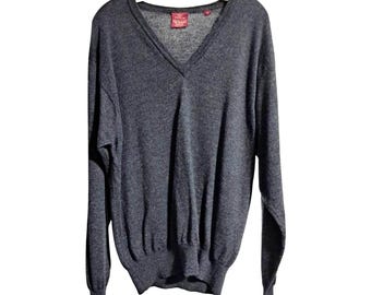 Nordstrom Merino Wool Sweater Mens Size XL Gray V Neck Long Sleeved Pullover Vin