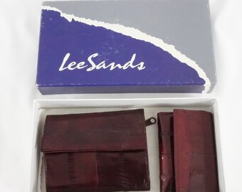 Lee Sands Eelskin Amethyst Coin Purse with ID Window Key Ring and Mirror 
