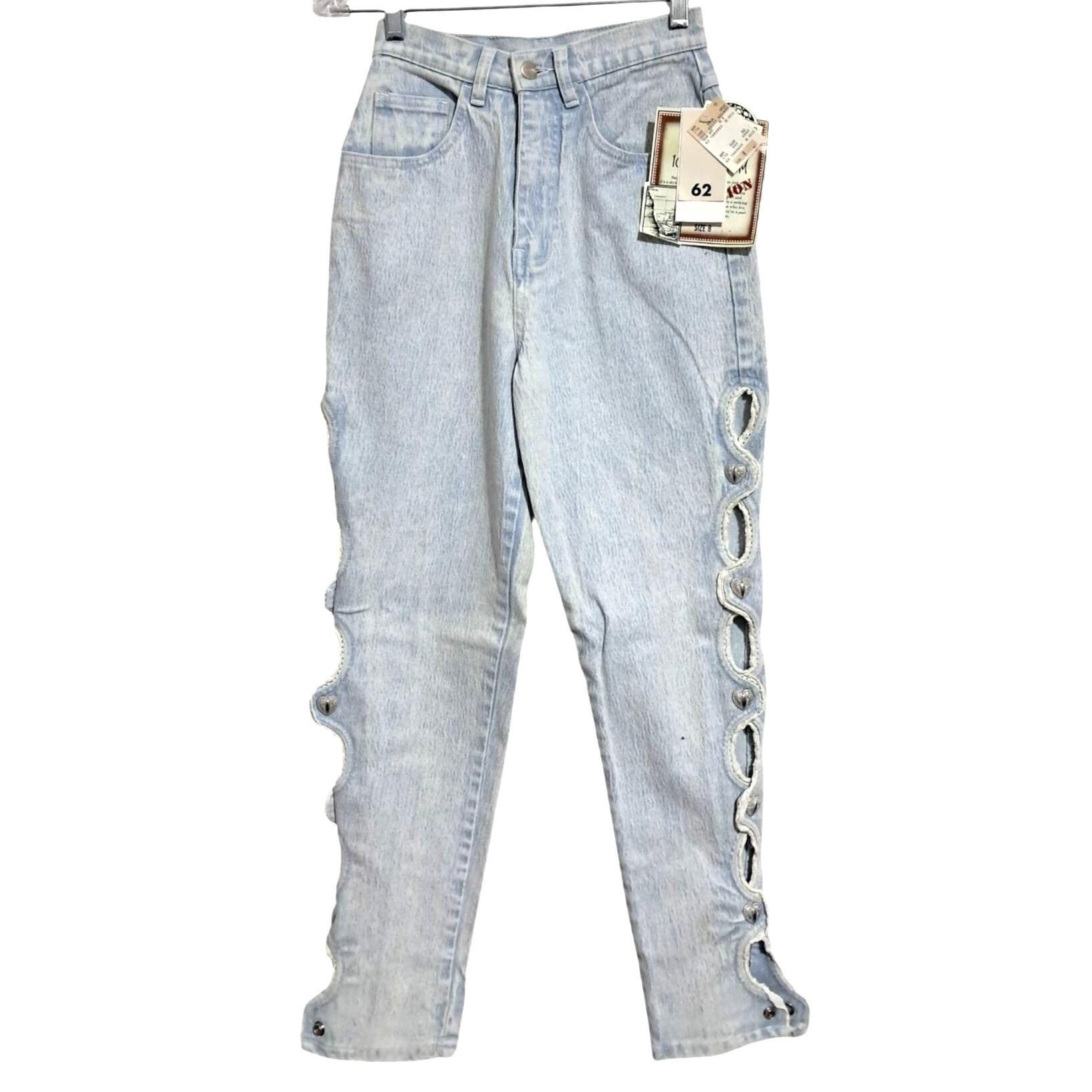 NWT Vintage 80s Stefano Heart Snap Peekaboo Leg Acid Wash Denim