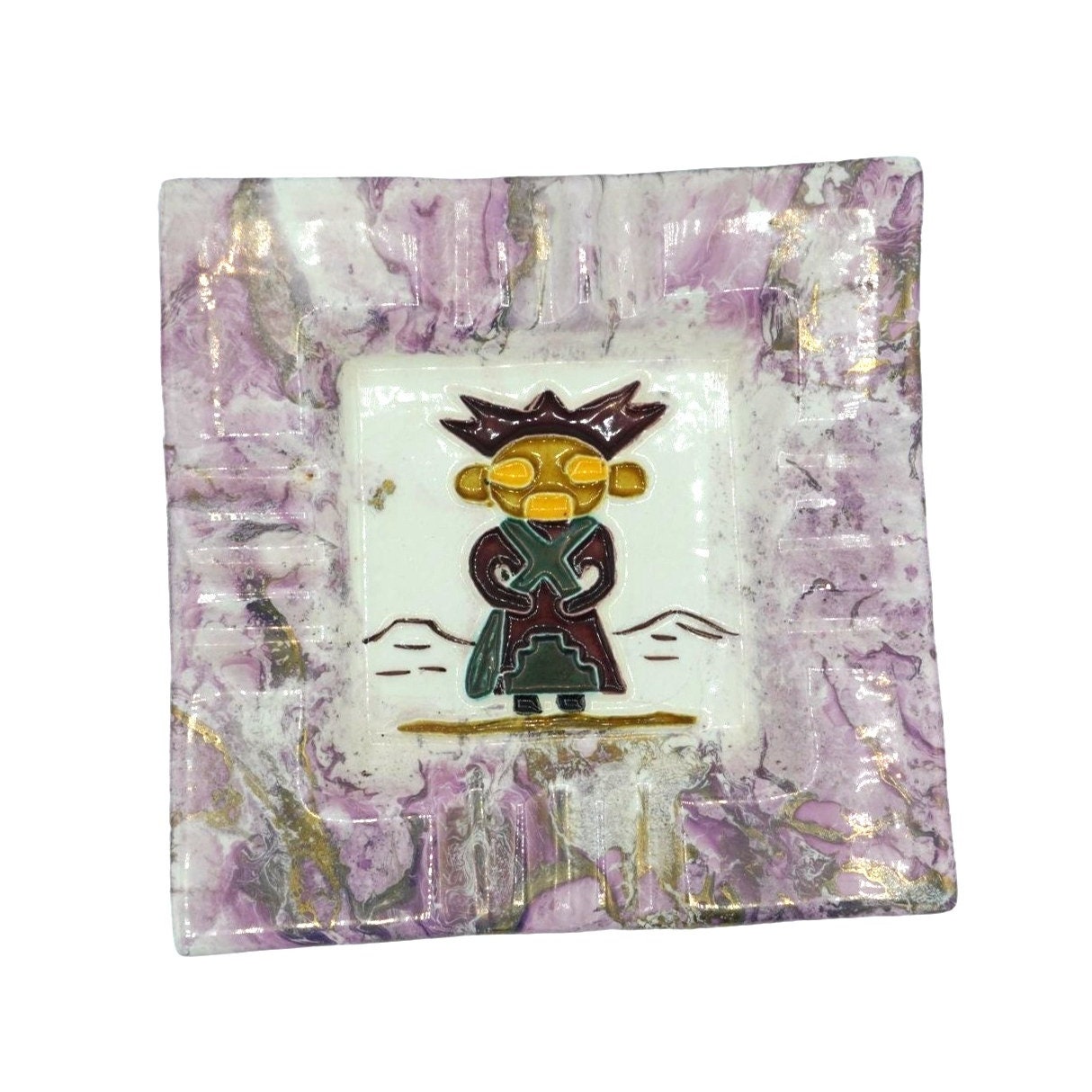 MCM Ashtray Tiki Aztec Mayan Purple Haze Metallic Gold 50s USA 171