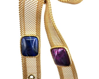 Vintage 1970s/80s Gold Mesh Statement Belt with Multicolor Poured Glass Cabochon Vintage Yves Saint Laurent Couture Gripoix Jeweled Belt  main image 4