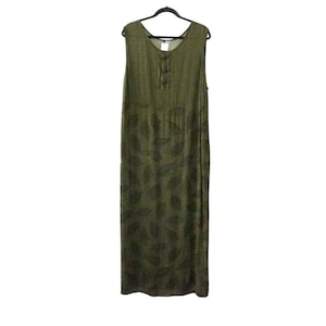 Vintage Sheath Dress Gauzy Rayon Leaf Print Green Sleeveless Ankle Length Size 2X Plus Size