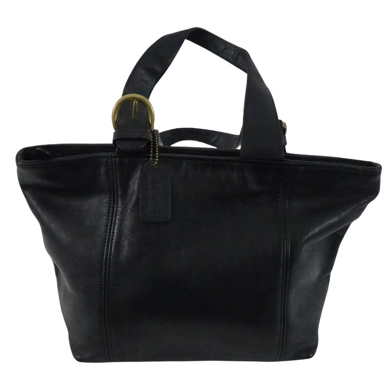 Vintage Coach Bag Black Waverly Leather Tote Top Handle Purse Made in