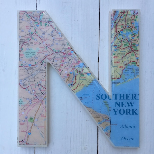 New York City, NY Map Letter - Initial, Wood, NYC, Staten Island, Queens, Bronx, Flushing, Jamaica, Manhattan, New Jersey, Elizabeth, Ocean