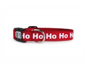 Ho Ho Ho Dog Collar - Christmas Dog Collar, Shop for a Cause, Engraved Aluminum Buckle