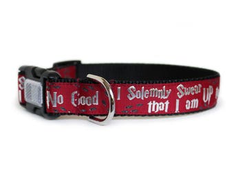 Harry Potter Dog Collar I Solomnly Swear, Matching Leash Available, 3 Buckle Choices, Reflective Dog Collar- Up to No Good