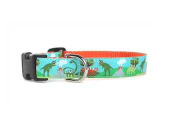 Dinosaur Dog Collar with T-Rex - Engraved Buckle Collar