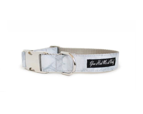 Carrara Marble Dog Collar - Scratch Resistant, Engraved Buckle ID Collar, 3 Buckle Choices