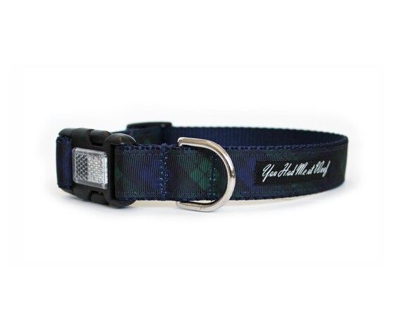 Black Watch Plaid Dog Collar, Can be Personalized, Girl or Boy Dog Collar, Preppy, Gift Box Included- Black Watch Tartan