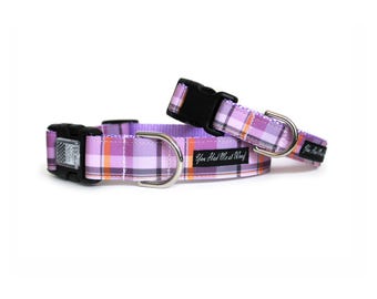 Lavender Plaid Dog Collar – Soft Classic Check, Elegant Everyday Style