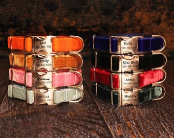Velvet Dog Collar Collection, Laser Engraved Buckle in 12 Font Styles, Adjustable, New Puppy or Dog Gift by You Had Me at Woof- 8 Colors