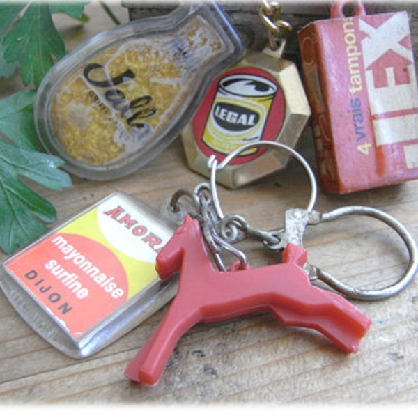 French Vintage Advertising Key Chains x 5 Poulain / Amora / JEX / Legal coffee / Jalla - Free UK Shipping!