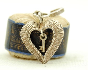 Vintage Sterling Silver Heart Charm with Key & Initial
