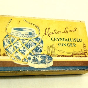 British VINTAGE - Maison Lyon&#39;s Crystalised Ginger Box - Sweets Box - advertising