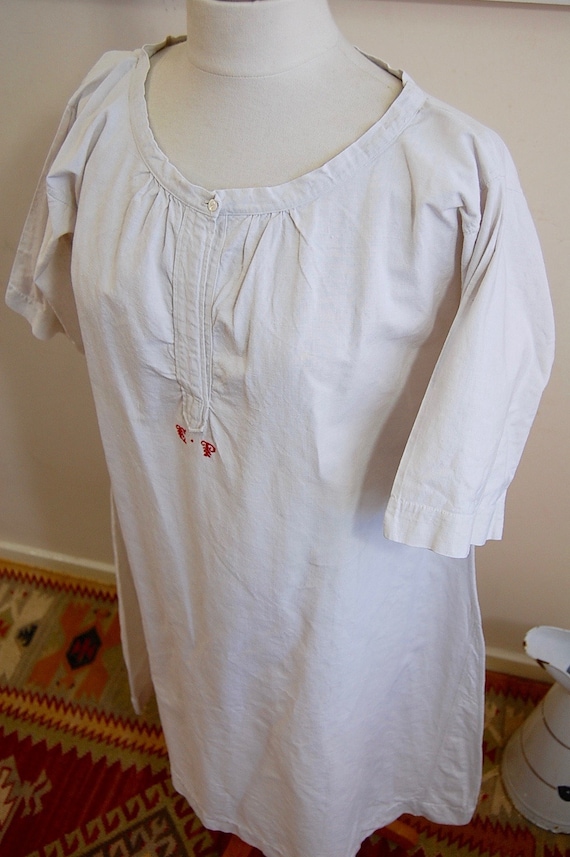 Antique Linen Night Dress - Smock - Monogram - In… - image 5