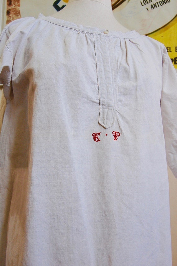 Antique Linen Night Dress - Smock - Monogram - In… - image 1