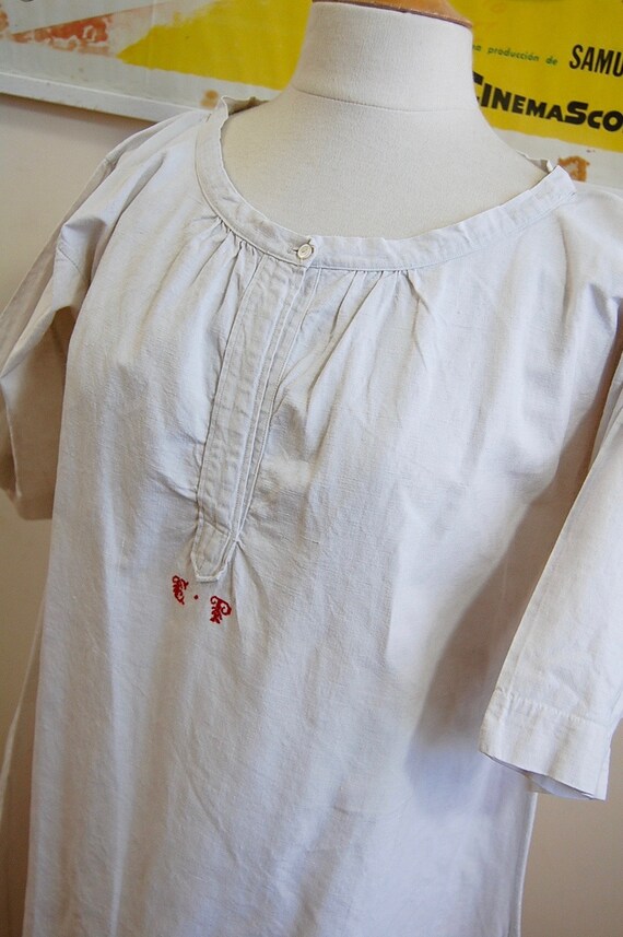 Antique Linen Night Dress - Smock - Monogram - In… - image 7