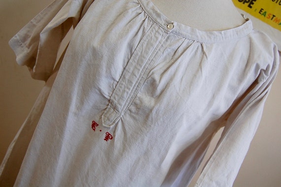 Antique Linen Night Dress - Smock - Monogram - In… - image 10